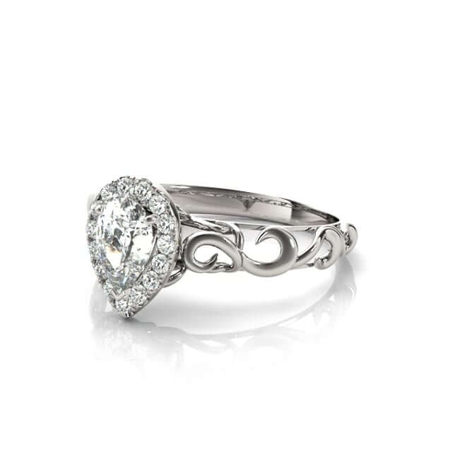 1.10CTW Lab - Grown Diamond 18K Gold White Pear Decorative Shank Engagement Ring - WJD Exclusives