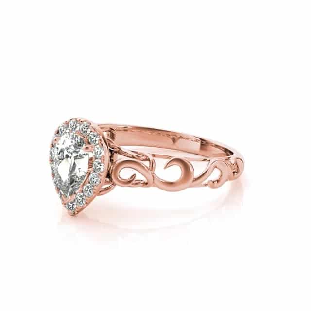 1.10CTW Lab-Grown Diamond 18K Gold Rose Pear Decorative Shank Engagement Ring