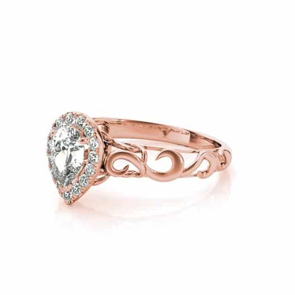 1.10CTW Lab-Grown Diamond 18K Gold Rose Pear Decorative Shank Engagement Ring