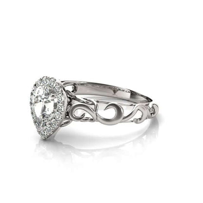 2.15CTW Lab-Grown Diamond 18K Gold White Pear Decorative Shank Engagement Ring