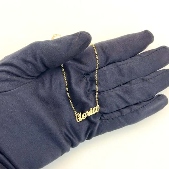 Customizable 14K Yellow White Rose Gold Script Nameplate Necklace (Solid Links) 14" - 18" Adjustable - WJD Exclusives