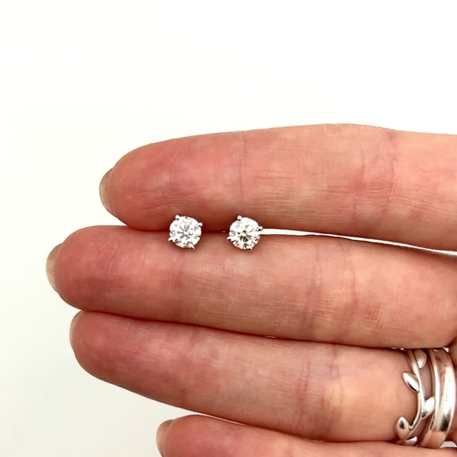 1CTW Real Diamond 14K White Gold Round-Cut Screw Back Stud Earrings 5.3mm