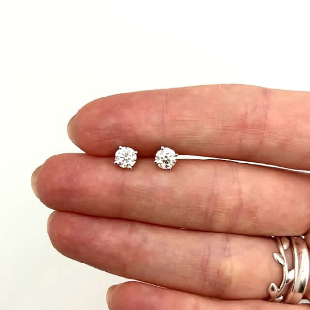 1CTW Natural Diamond 14K White Gold Round-Cut Screw Back Stud Earrings 5.3mm