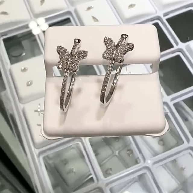 0.33CTW Natural Diamond Sterling Silver Butterfly Hoop Earrings 25.5mm - WJD Exclusives