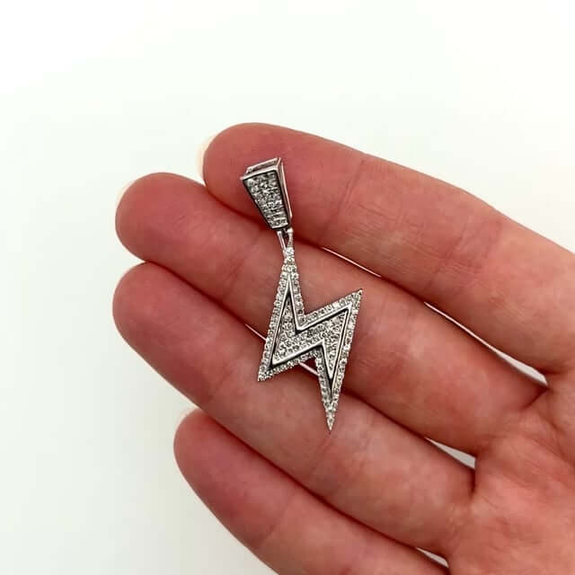 0.50CTW Natural Diamond Sterling Silver Lightning Bolt Pendant 1.7" - WJD Exclusives