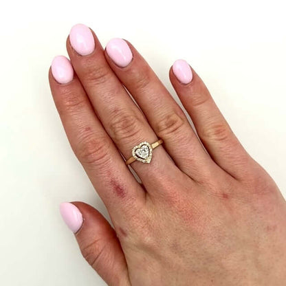 0.20CTW Real Diamond 10K Yellow Gold Heart Halo Cocktail Ring