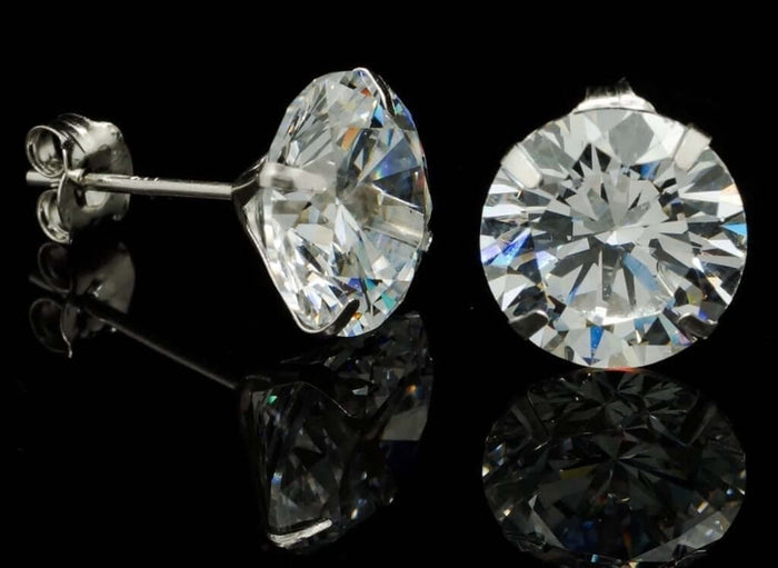 8CTW CZ Round-Cut 14K White Push Back Stud Earrings 10mm