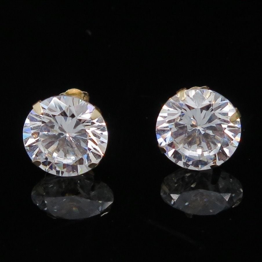 8CTW CZ Round-Cut 14K Yellow Gold Pushback Stud Earrings 10mm