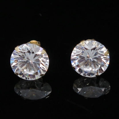 8CTW CZ Round-Cut 14K Yellow Gold Pushback Stud Earrings 10mm