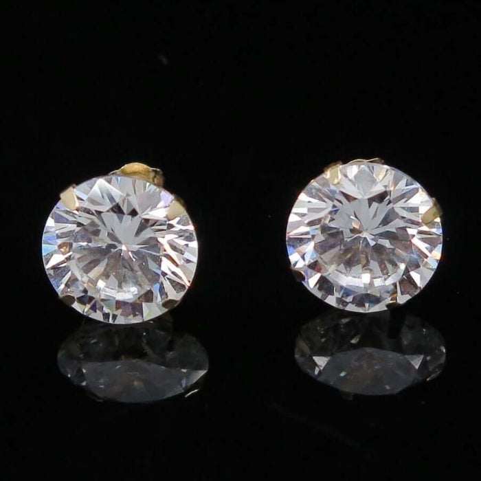 8CTW CZ Round-Cut 14K Yellow Gold Push Back Stud Earrings 10mm