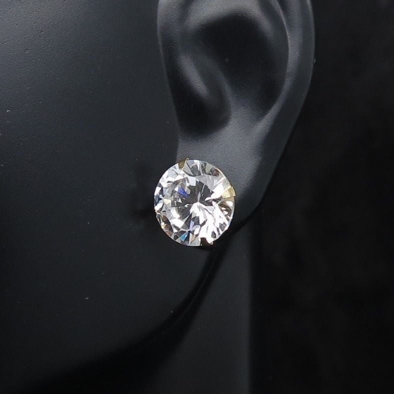 8CTW CZ Round-Cut 14K Yellow Gold Pushback Stud Earrings 10mm