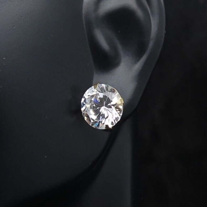 8CTW CZ Round-Cut 14K Yellow Gold Push Back Stud Earrings 10mm