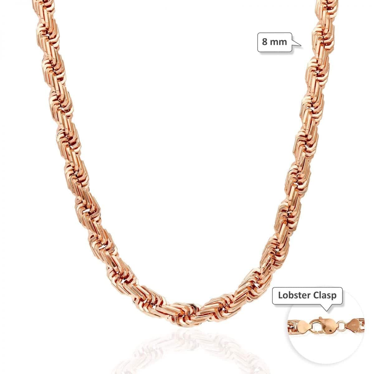 10K Rose Gold 5-8mm Square Rope Chain (Hollow) 20"-26"