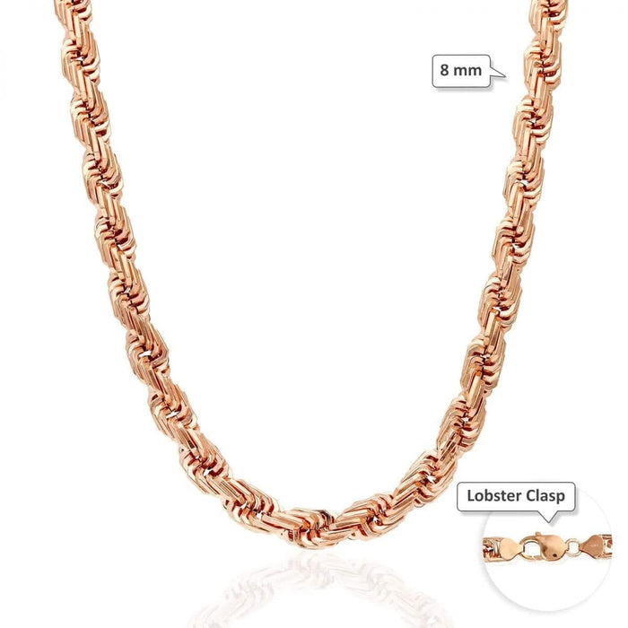 10K Rose Gold 5-8mm Square Rope Chain (Hollow) 20"-26"