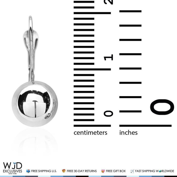 8mm Diameter Ball Lever Back Earrings 14K White Gold 0.8"