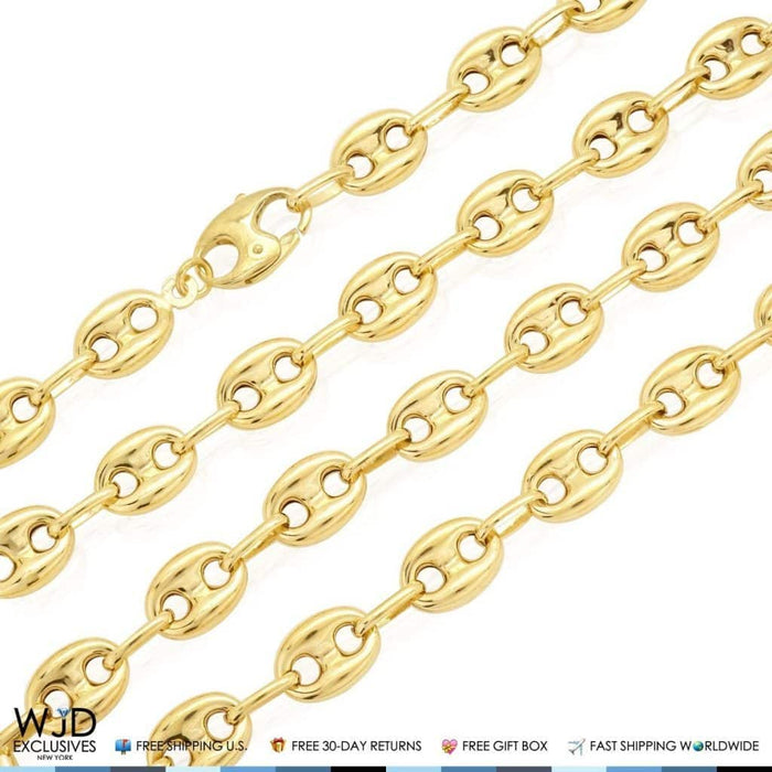 10K Yellow Gold 8mm Fancy Puffed Anchor Mariner Chain (Hollow) 30" - Lobster Clasp