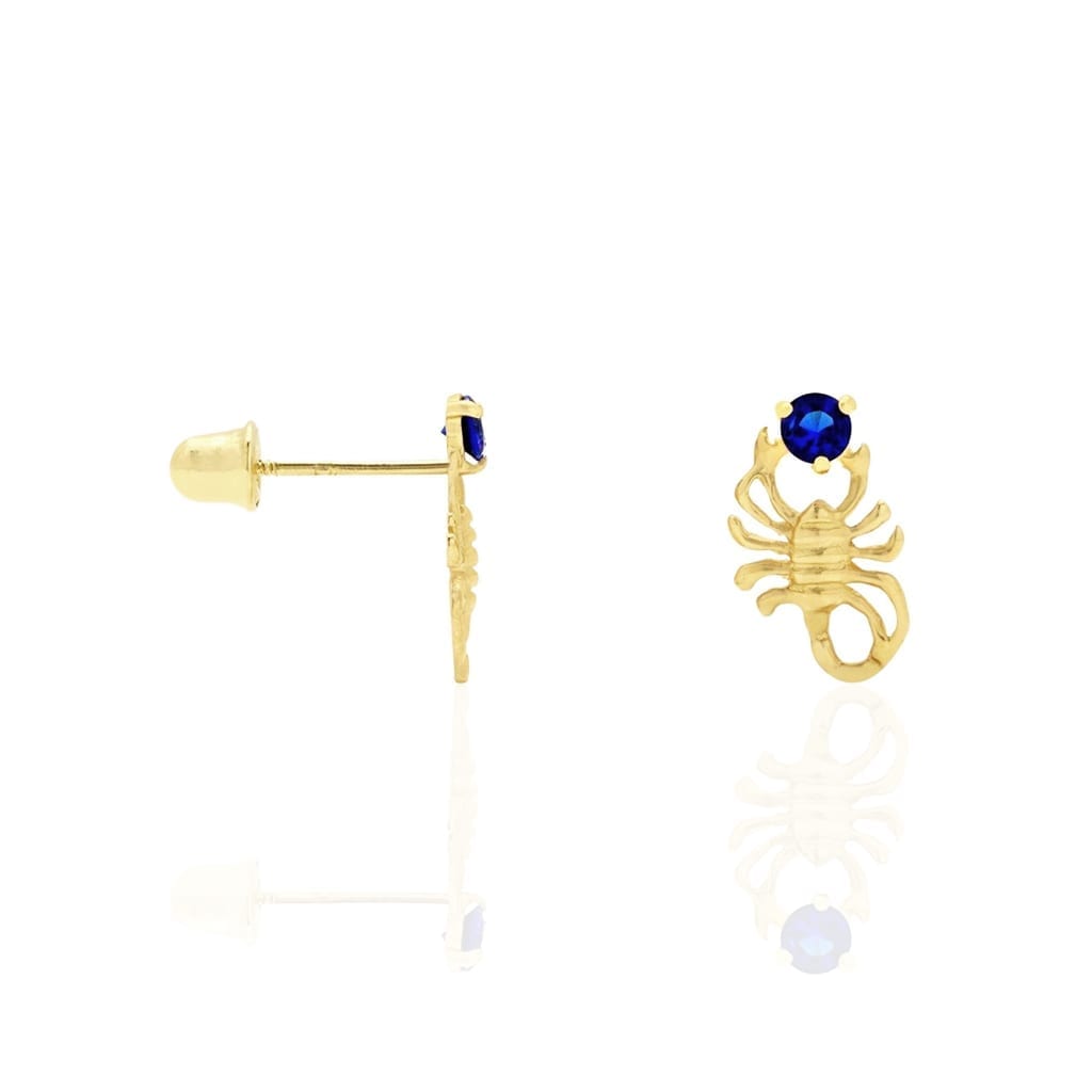14K Yellow Gold Round Simulated Birthstone Scorpion Screw Back Stud Earrings