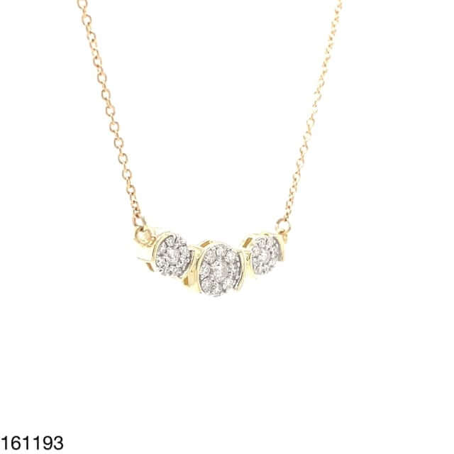 Real Diamond 10K Yellow Gold Triple Diamond Cluster Pendant Necklace 17.5"