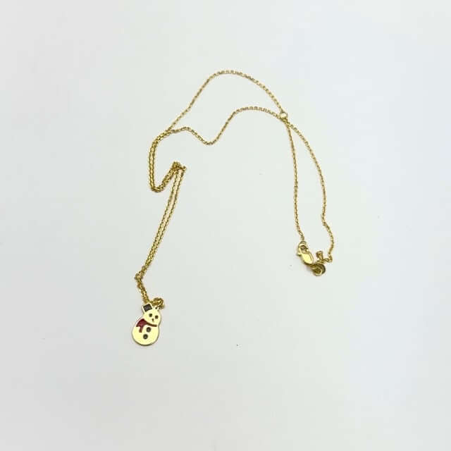 14K Gold Enameled Frosty Snowman Pendant Necklace 14"-18" Adjustable