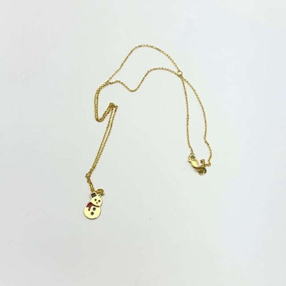 14K Gold Enameled Frosty Snowman Pendant Necklace 14"-18" Adjustable