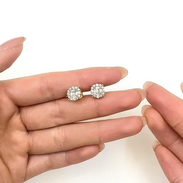 0.60CTW Natural Diamond 10K Gold Yellow White Rose Baguette Round Stud Earrings - WJD Exclusives