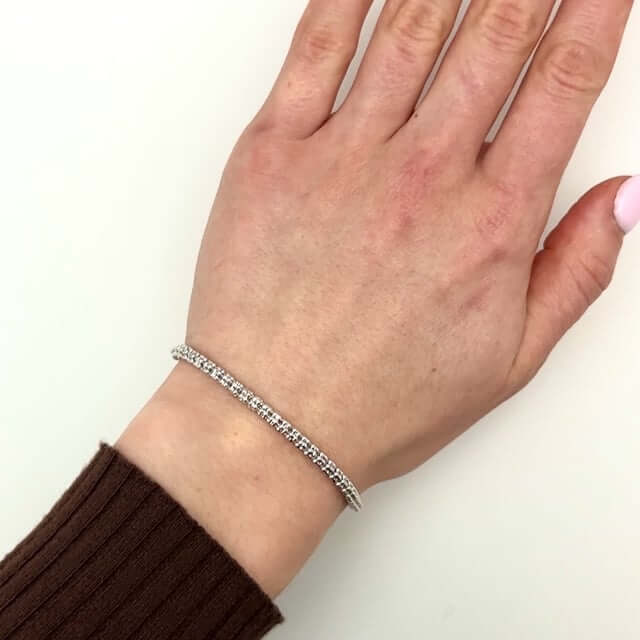 14K White Gold 3mm Diamond - Cut Fancy Iced Mesh Bracelet (Solid Links) 8" - WJD Exclusives