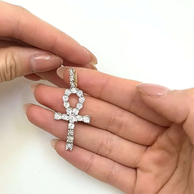 .20CTW Natural Diamond 14K Gold Ankh Cross Pendant - WJD Exclusives