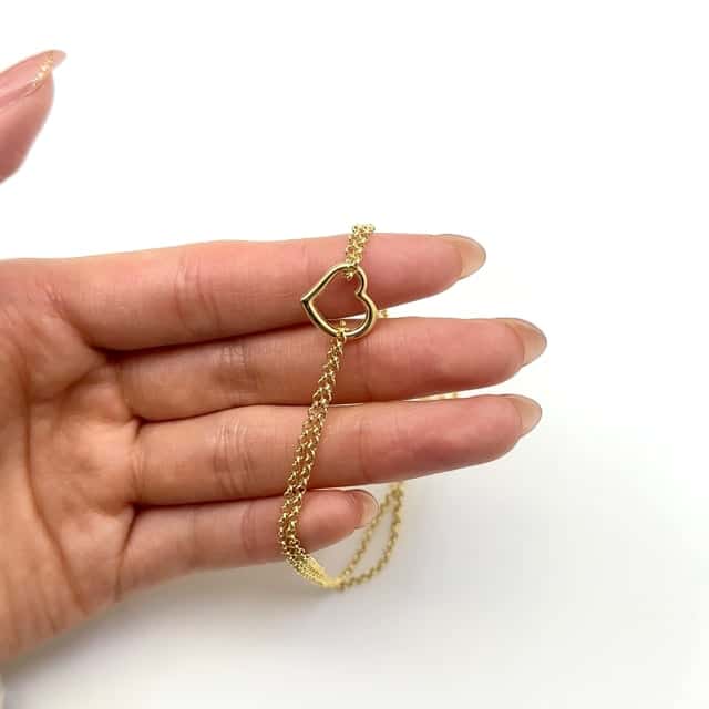 14K Yellow White Gold Double Open Heart Anklet (Hollow) 10" - WJD Exclusives