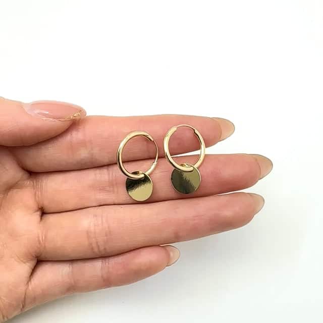 14K Gold Drop Circle Disc Endless Hoop Earrings - WJD Exclusives