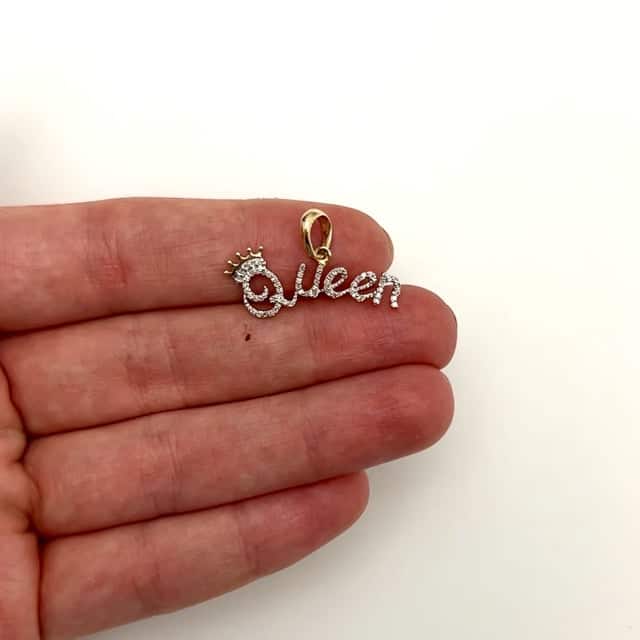 0.16CTW Real Diamond 10K Gold Yellow Rose Crown "Queen" Pendant 0.55"