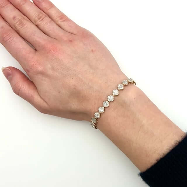 1.85CTW Natural Diamond 7mm 10K Yellow White Gold Clover Bracelet (Solid Links) 7" - WJD Exclusives