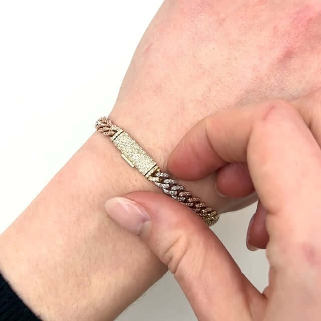 2.10CTW Natural Diamond 10K Rose Gold Tri - Color 6mm Cuban Bracelet (Solid Links) 7" - WJD Exclusives