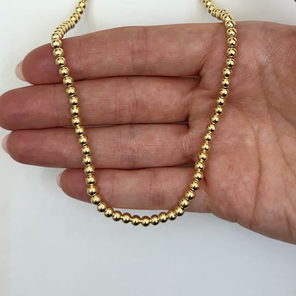 Solid 14K Real Gold 4mm Beaded Chain Necklace 16"-18" Adjustable