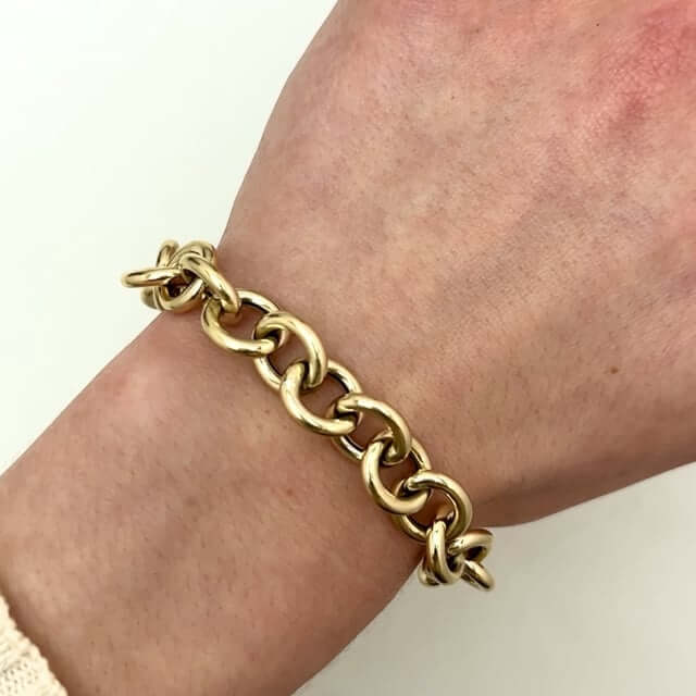 14K Yellow Gold 11.6mm Chunky Round Bracelet (Solid Links) 7.5" - WJD Exclusives