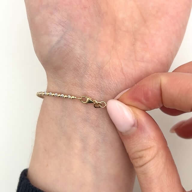 14K Yellow White Gold Two - Tone Bead Ball Bracelet (Solid Links) 7" - WJD Exclusives