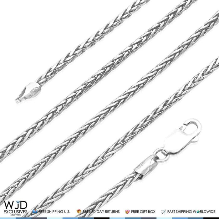 925 Italy Sterling Silver 2mm Wheat Spiga Rope Chain (Solid Links) 18"-24"