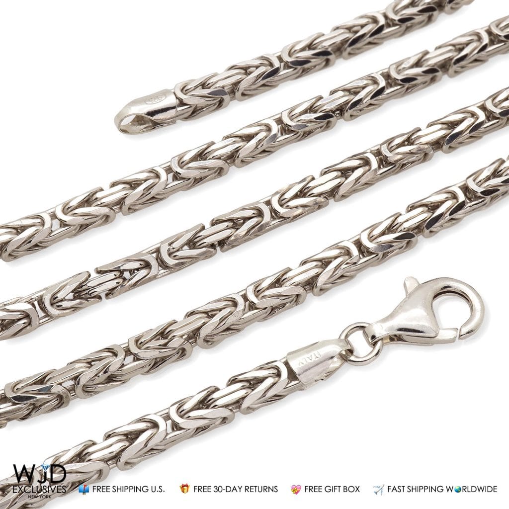 925 Italy Sterling Silver 4mm Boxed Byzantine Chain Necklace 28"