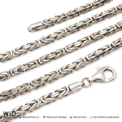 925 Italy Sterling Silver 4mm Boxed Byzantine Chain Necklace 28"