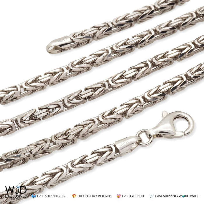 925 Italy Sterling Silver 4mm Boxed Byzantine Chain (Solid Links) 28"