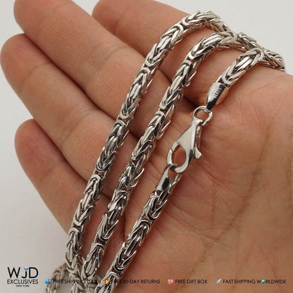925 Italy Sterling Silver 4mm Boxed Byzantine Chain Necklace 28"