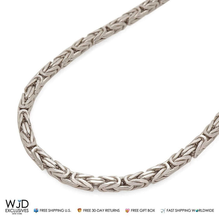 925 Italy Sterling Silver 4mm Boxed Byzantine Chain (Solid Links) 28"