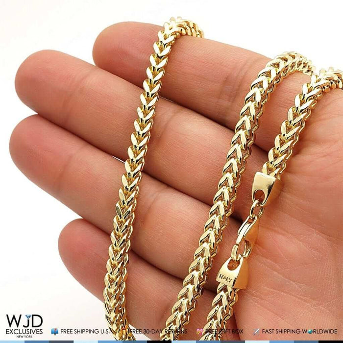 14K Gold Over Sterling Silver 4mm Franco Box Chain (Solid Links) 20"-30"