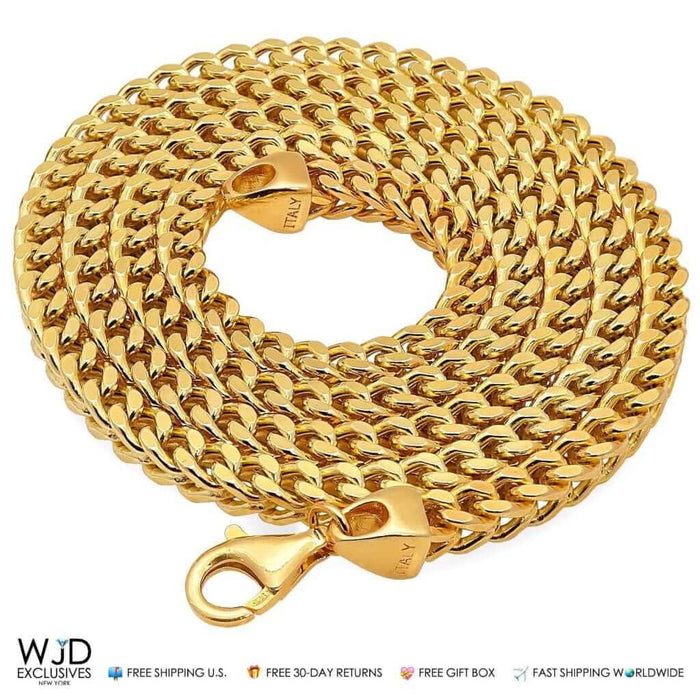 14K Gold Over Sterling Silver 5mm Franco Box Chain (Solid Links) 20"-30"