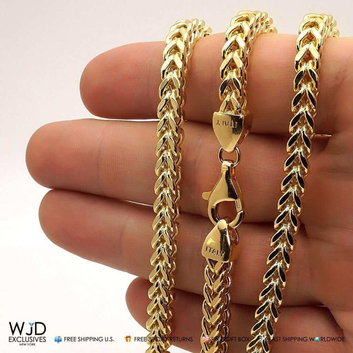 14K Gold Over Sterling Silver 5mm Franco Box Chain (Solid Links) 20"-30"