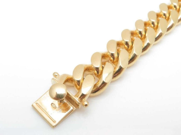 14K Gold Over Sterling Silver 9mm Miami Cuban Bracelet (Solid Links) 9"