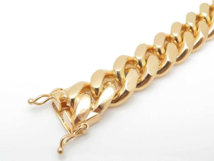 14K Gold Over Sterling Silver 9mm Miami Cuban Bracelet (Solid Links) 9"