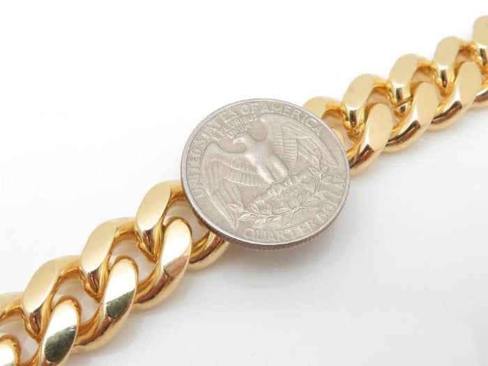 14K Gold Over Sterling Silver 9mm Miami Cuban Bracelet (Solid Links) 9"