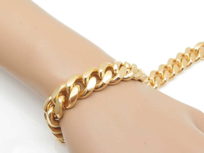 14K Gold Over Sterling Silver 9mm Miami Cuban Bracelet (Solid Links) 9"
