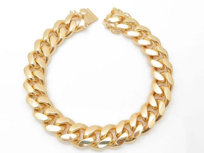 14K Gold Over Sterling Silver 9mm Miami Cuban Bracelet (Solid Links) 9"