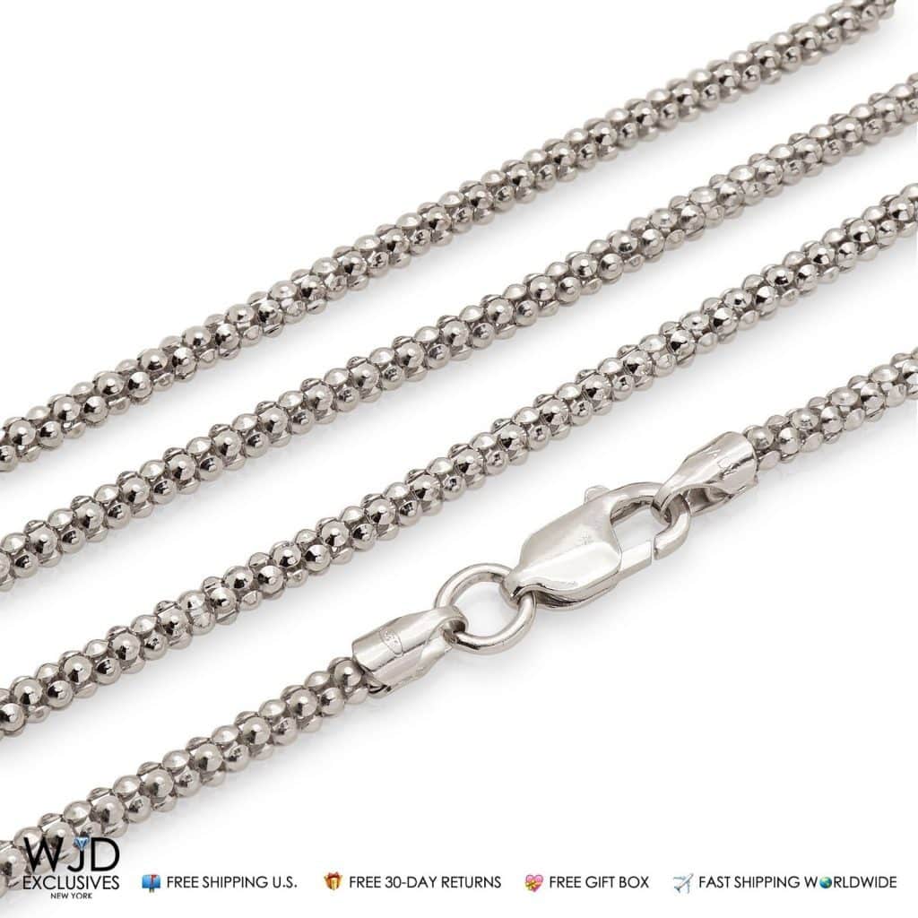 925 Sterling Silver 3mm Popcorn Chain Necklace 24&quot;